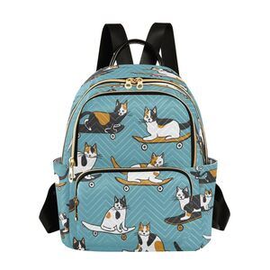 4822 Cat Skateboard Calico Mini Backpack Purse Travel Bag Lightweight
